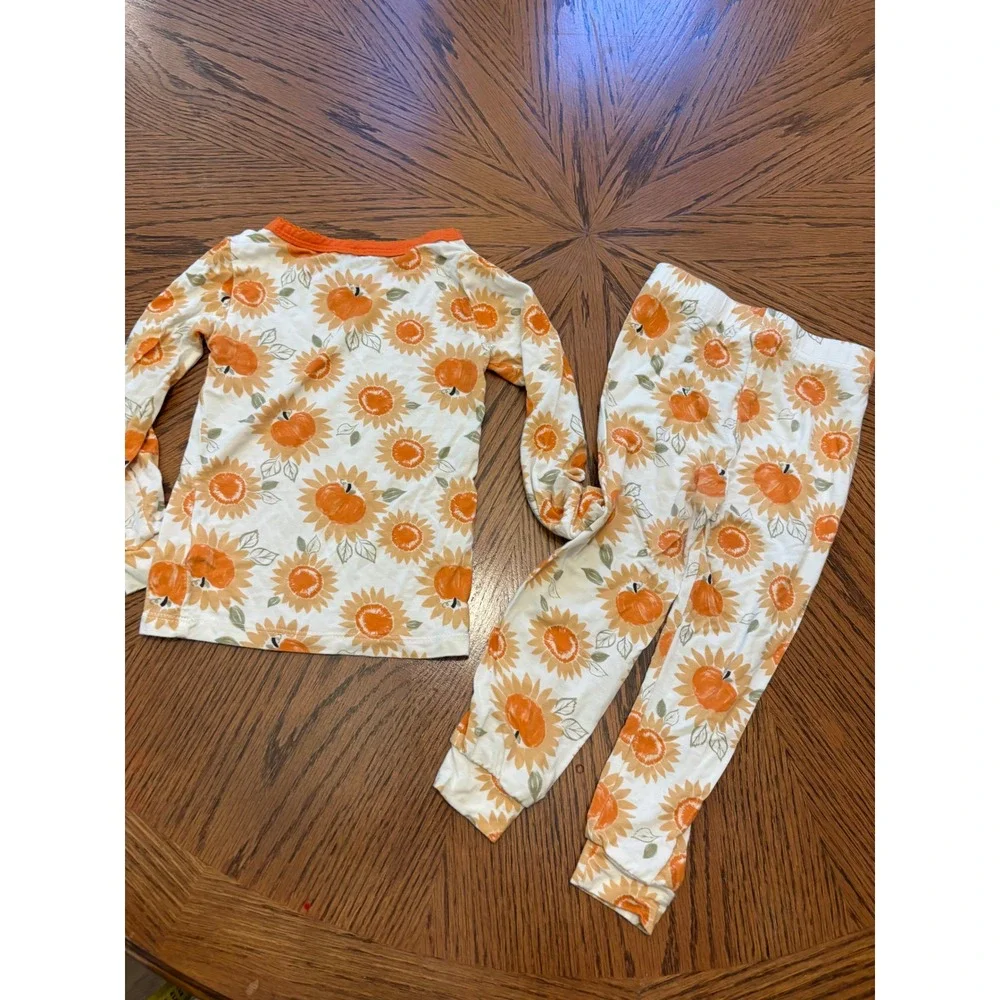 Milkberry‎ Pajamas Kids 18M Orange Pumpkin Sunflower Fall Sleepwear Set Snug Fit